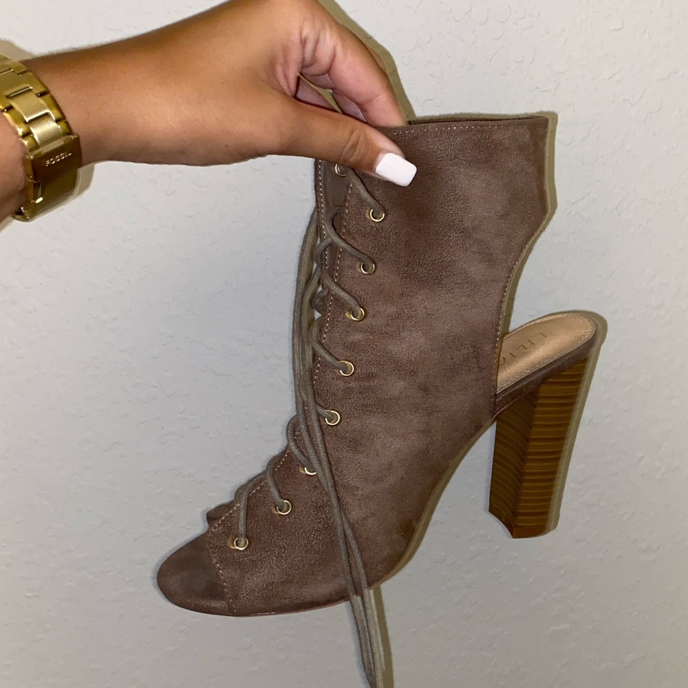 Suede lace up heels